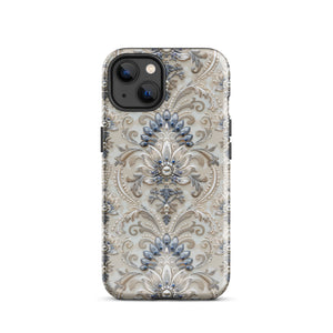 French Damask Blue Tough Case for iPhone®