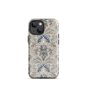 French Damask Blue Tough Case for iPhone®