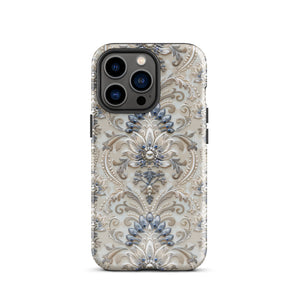 French Damask Blue Tough Case for iPhone®