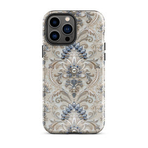 French Damask Blue Tough Case for iPhone®