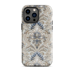 French Damask Blue Tough Case for iPhone®