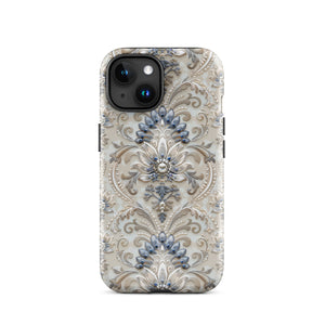 French Damask Blue Tough Case for iPhone®