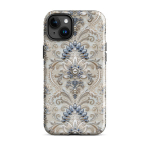 French Damask Blue Tough Case for iPhone®