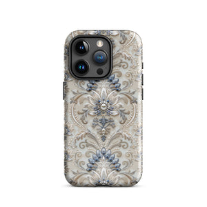 French Damask Blue Tough Case for iPhone®