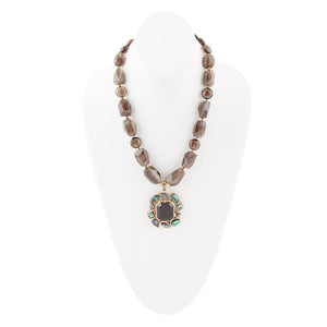 Tribecca Blue Abalone and Black Smoky Quartz Golden Statement Necklace