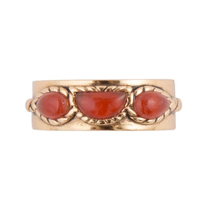 Triple Stone Orange Carnelian and Golden Ring