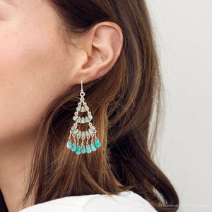 Triple the Blue Turquoise Golden Chandelier Earrings