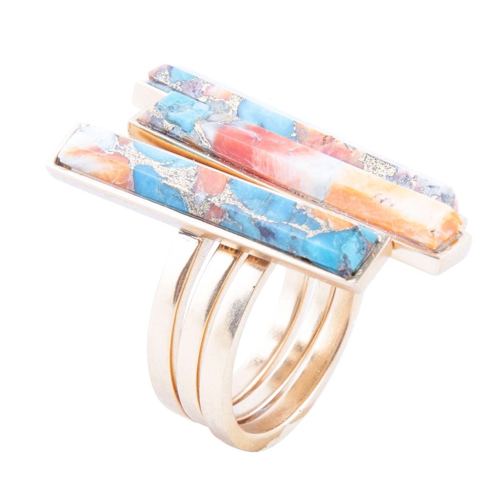 Triple Threat Blue Turquoise Orange Spiny Oyster Matrix Golden Ring Set