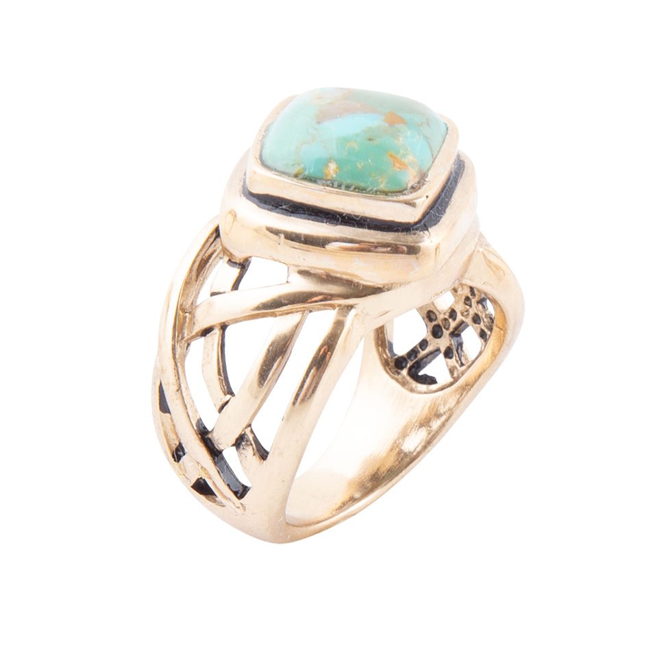 Blue Turquoise and Golden Bronze Cut Out Ring