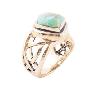 Blue Turquoise and Golden Bronze Cut Out Ring