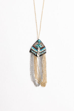 Turquoise & Crystal Medallion Chain Necklace Jewelry Leto Collection 