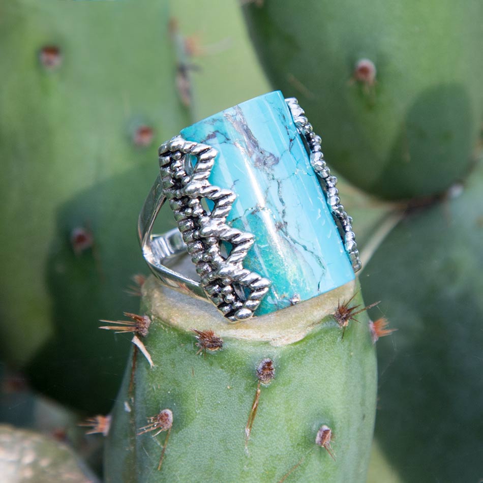 Blue Turquoise Sterling Silver Slice Statement Ring