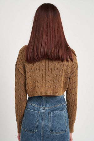 TURTLE NECK CABLE KNIT CROP TOP Emory Park 