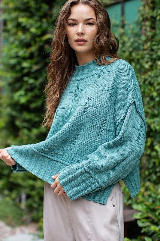 TURTLE NECK KNIT TOP eesome SAGE S 