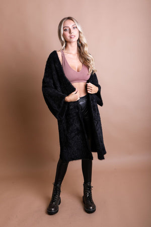 Ultra-Soft Luxe Mohair Knit Cardigan Ponchos Leto Collection One Size Black 