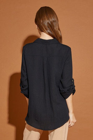 V Neck Button Down Henley Shirt Mustard Seed 