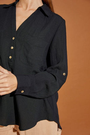 V Neck Button Down Henley Shirt Mustard Seed 