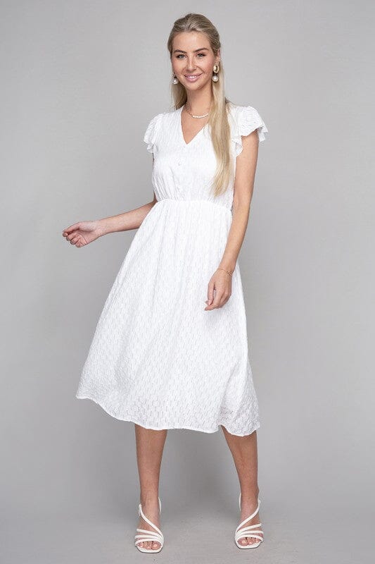 V neck embroidered eyelet dress Nuvi Apparel White S 