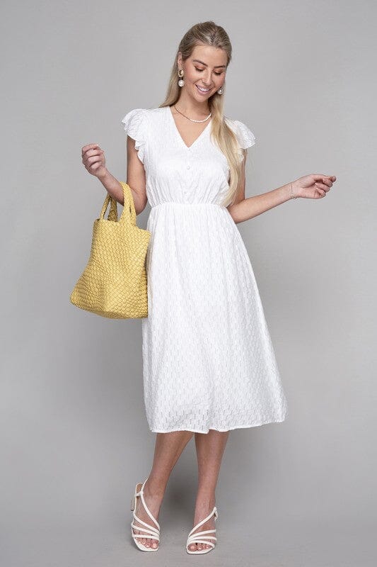 V neck embroidered eyelet dress Nuvi Apparel White S 