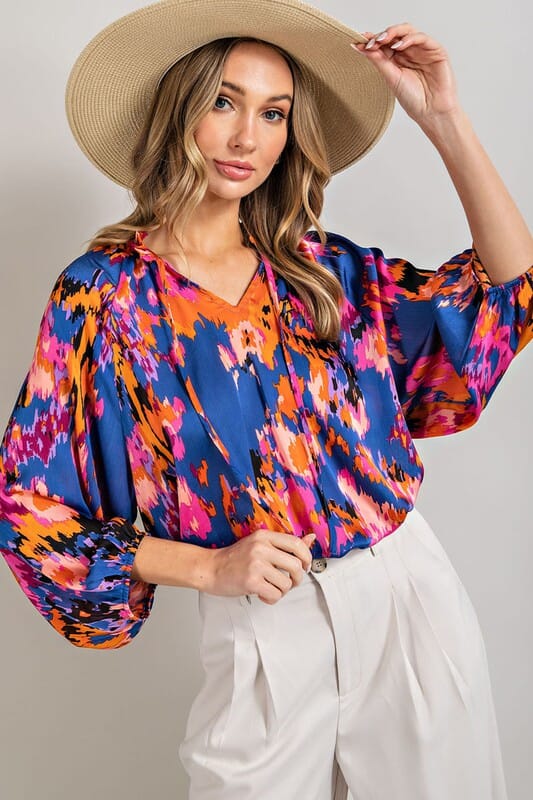 V-NECK TIE FRONT BLOUSE TOP eesome 