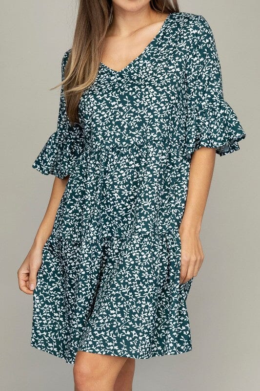 V neck tiered dress with Nuvi Apparel Green leaf S 