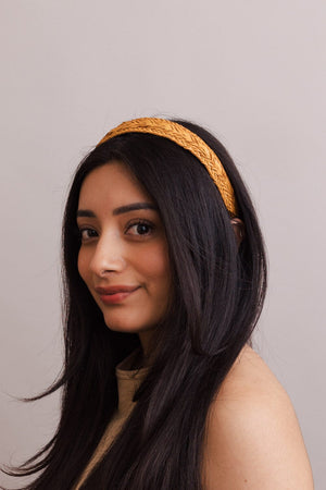 Vegan Leather Patterned Headband Hats & Hair Leto Collection Mustard 