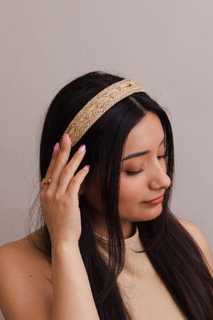 Vegan Leather Patterned Headband Hats & Hair Leto Collection Taupe 