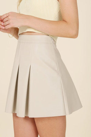 Vegan leather pleated mini skirt Lilou Ivory S 