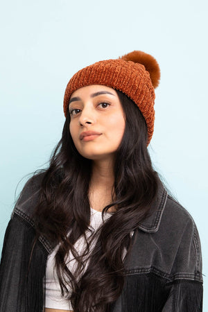 Velvet Cable Knit Pom Beanie Beanies Leto Collection 
