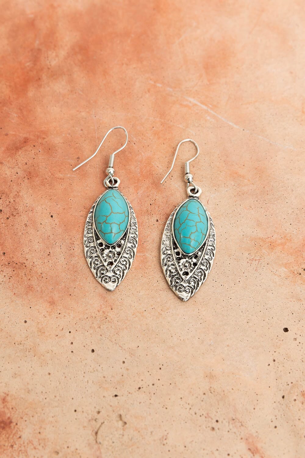 Vintage Engraved Turquoise Earrings Jewelry Leto Collection Silver 