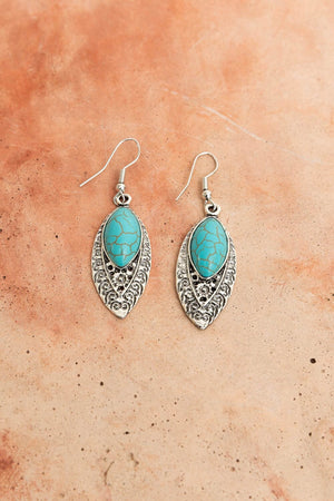 Vintage Engraved Turquoise Earrings Jewelry Leto Collection 