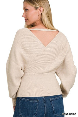 Viscose Cross Wrap Pullover Sweater ZENANA 