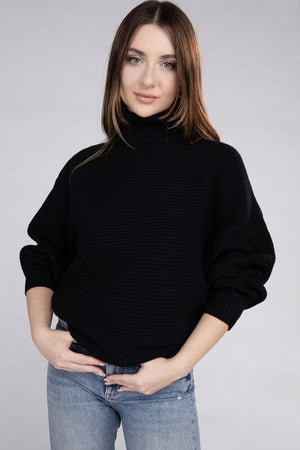 Viscose Dolman Sleeve Turtleneck Sweater ZENANA BLACK S 
