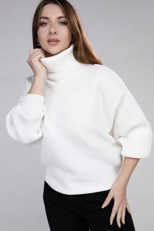Viscose Dolman Sleeve Turtleneck Sweater ZENANA OFF WHITE S 