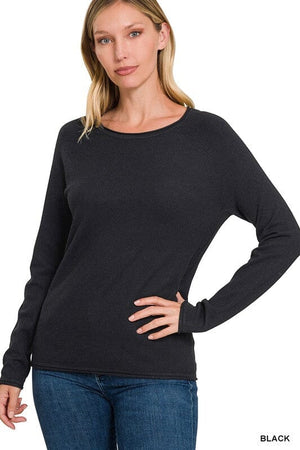 Viscose Round Neck Basic Sweater ZENANA BLACK S 