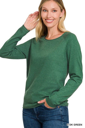 Viscose Round Neck Basic Sweater ZENANA H DK GREEN S 