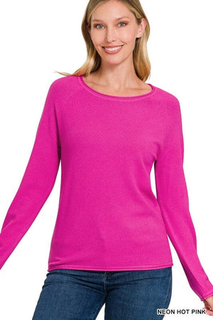 Viscose Round Neck Basic Sweater ZENANA NEON HOT PINK S 