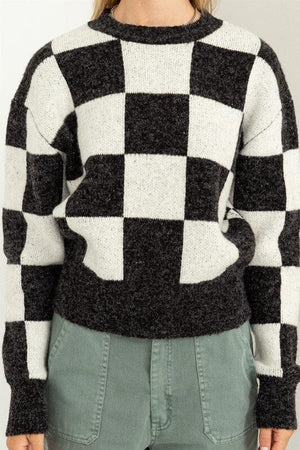 Weekend Chills Checkered Long Sleeve Sweater HYFVE 