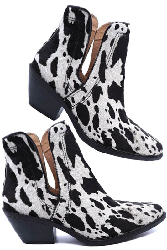 Western Cut Out Animal Hair Booties Miami Shoe Wholesale Black Cow Hair 6 