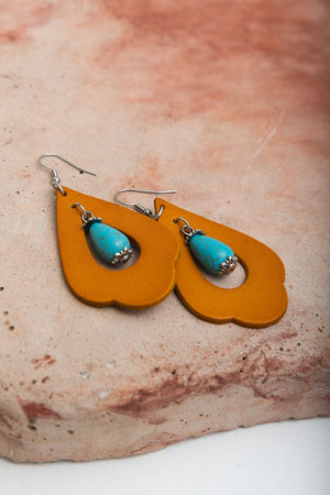 Western Leather Cutout Earrings w/ Turquoise Stone Jewelry Leto Collection 
