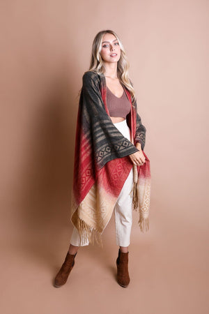 Western Style Colorblend Tassel Serape Ponchos Leto Collection Berry 
