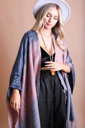 Western Style Colorblend Tassel Serape Ponchos Leto Collection Pink 