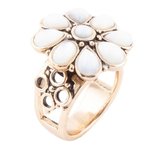 White Hibiscus Mother of Pearl and Golden Ring