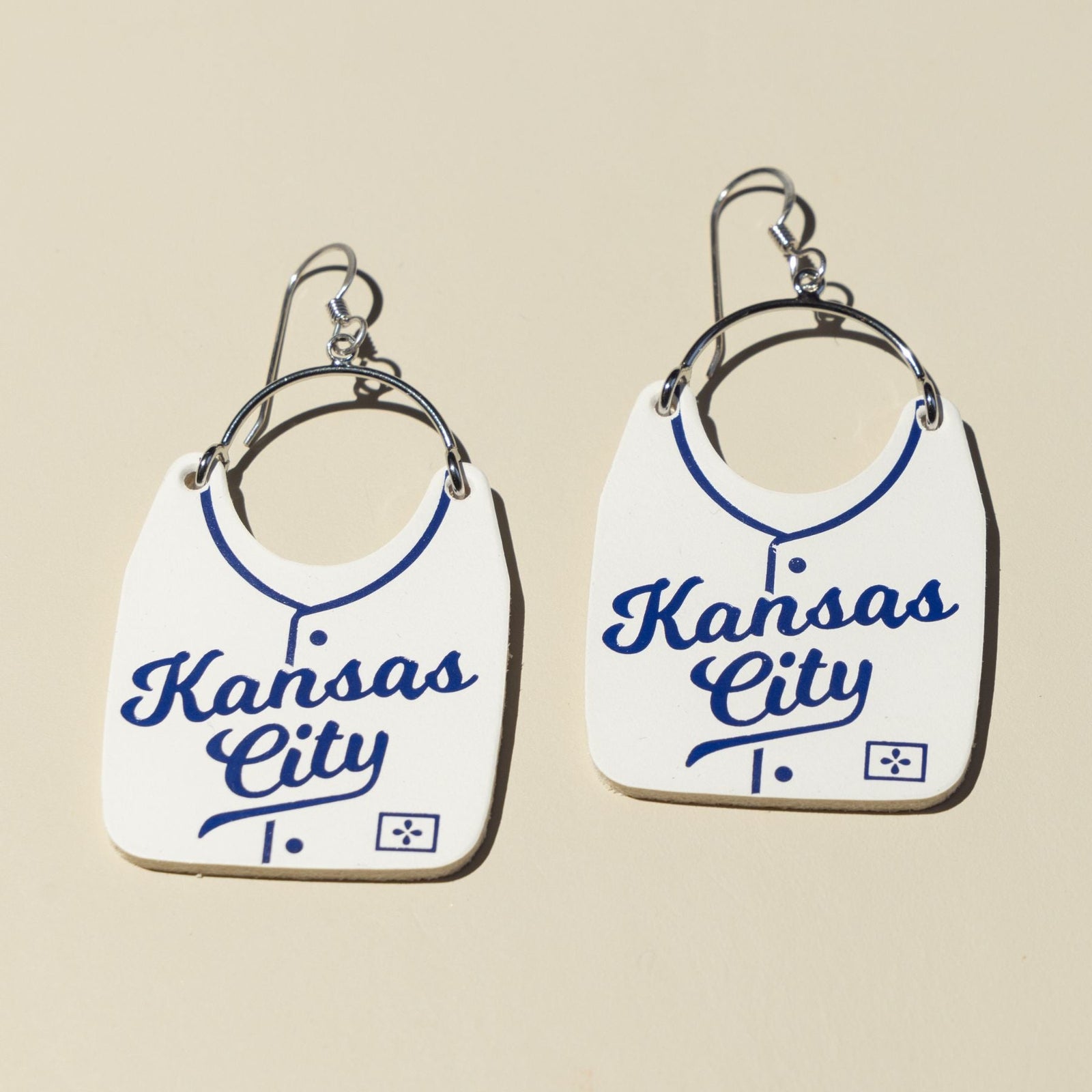 White Kansas City Baseball Jersey Earrings
