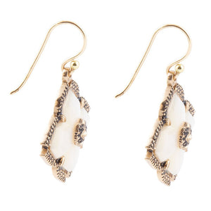 White Mother of Pearl Maltese Cross Golden Drop Earrings