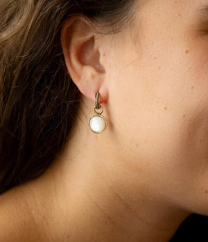 White Mother of Pearl Spotlight Golden Drop Earrings
