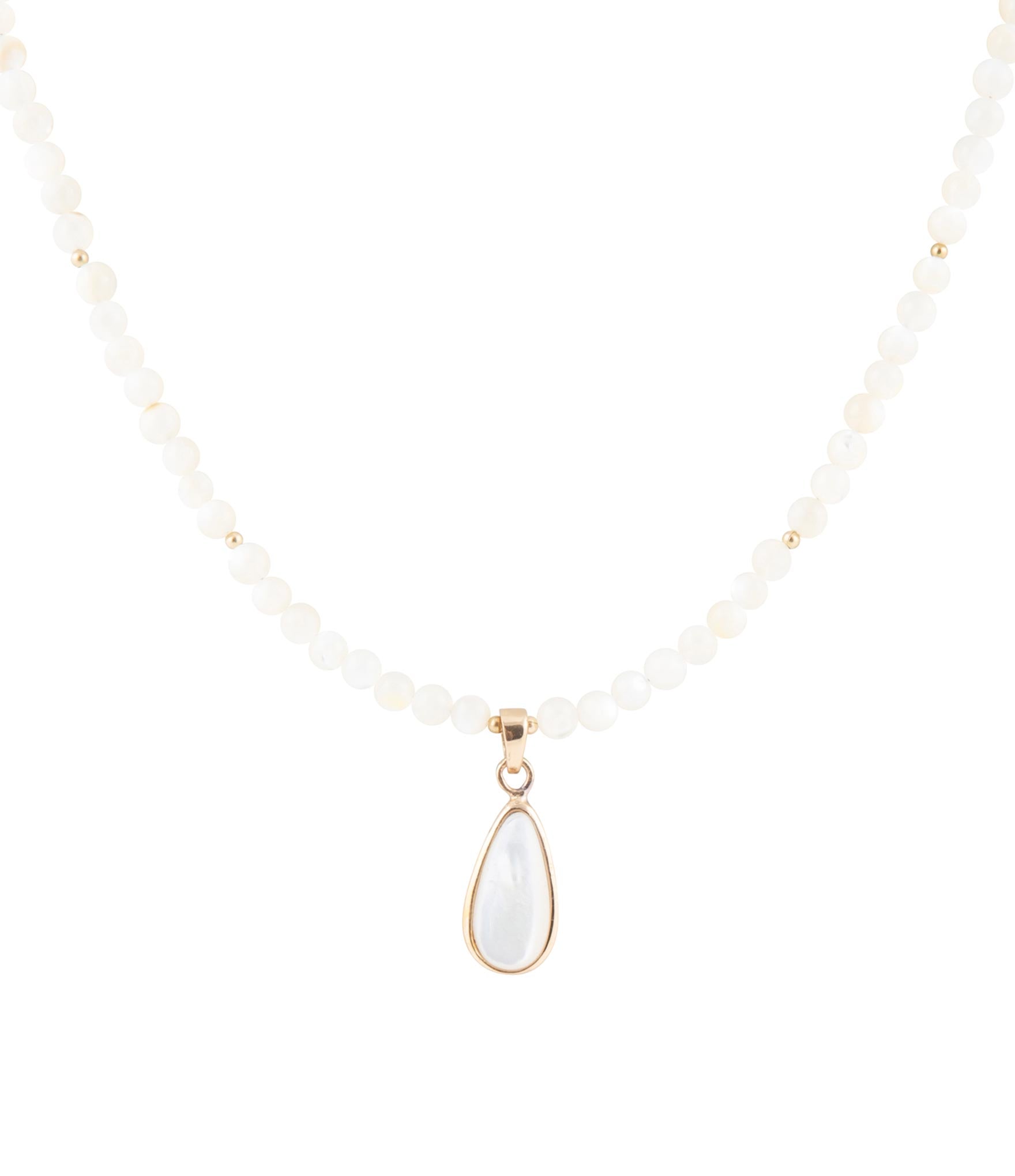 White Mother of Pearl Tear Drop Golden Pendant Necklace