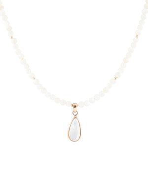 White Mother of Pearl Tear Drop Golden Pendant Necklace
