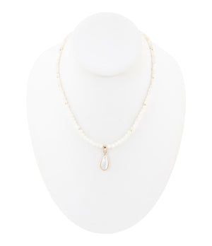 White Mother of Pearl Tear Drop Golden Pendant Necklace