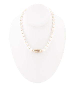 White Pearl Golden Beaded Strand Necklace
